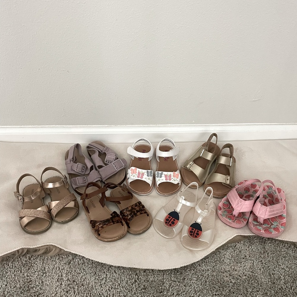 Toddler Girls Sandal 7 Pair Bundle-  Size 8